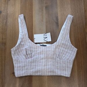 Zara Small Pink Structured Tweed Crop Top Nwt